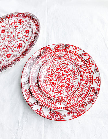 Red Marrakesh Tile Dessert Plates, Set of 6