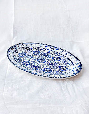 Blue Majolica Oval Serving Platter